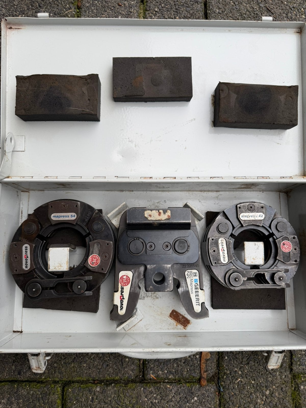 Geberit mapress persbek set 42-54 + adapter bek gebruikt, Ophalen of Verzenden, Gebruikt