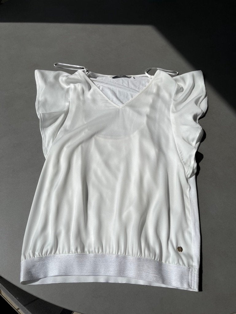 Steps voile dubbellaags topje, maat XS, Kleding | Dames, Verzenden, Wit, Zo goed als nieuw, Korte mouw