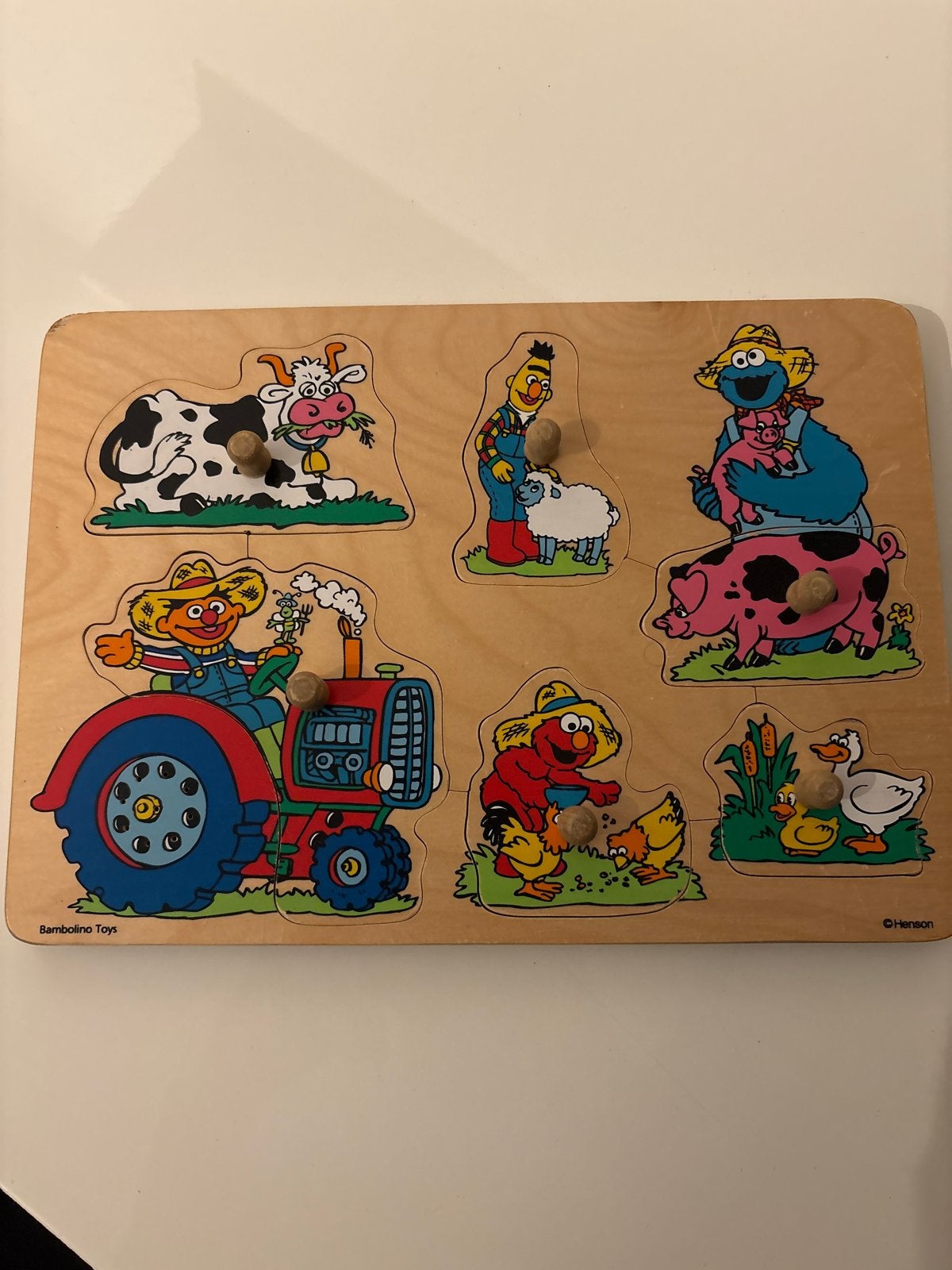 Sesamstraat houten boerderij puzzel Bambolino Toys, Ophalen of Verzenden, Gebruikt, Overige typen