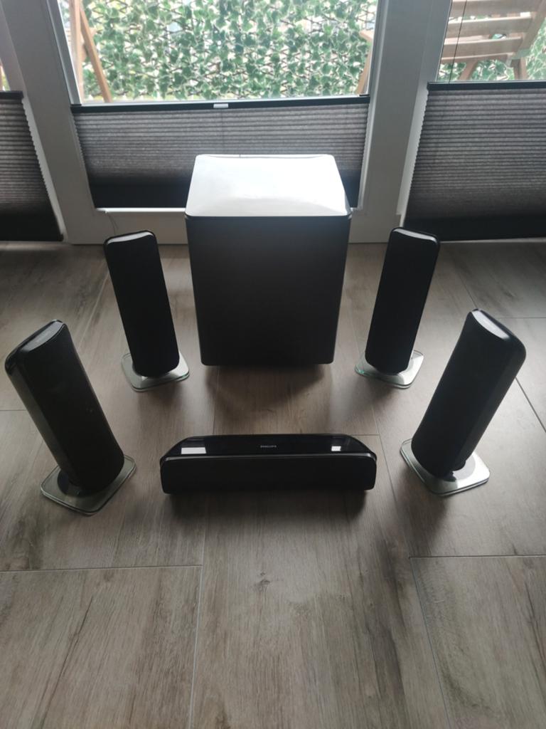 Philips passieve speakerset met subwoofer en kabels, Philips, Gebruikt, 70 watt of meer, Ophalen of Verzenden