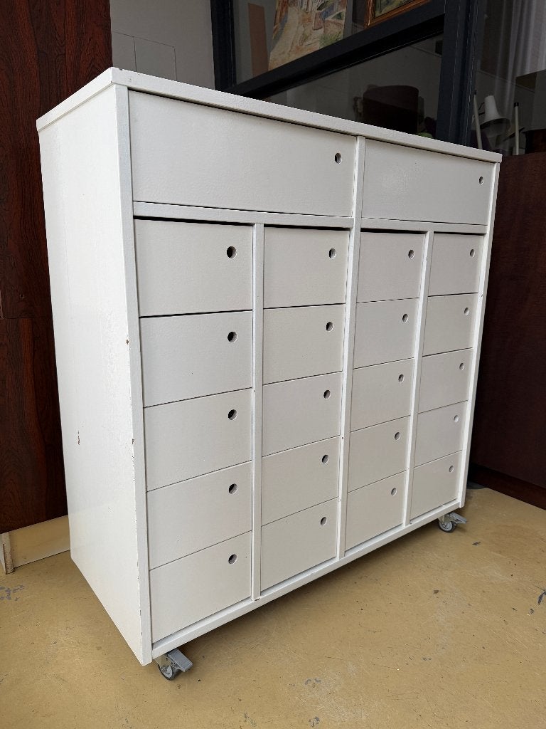 SALE: vintage schoolkast, houten ladekast, atelierkast, Ophalen, Gebruikt, 100 tot 150 cm, -