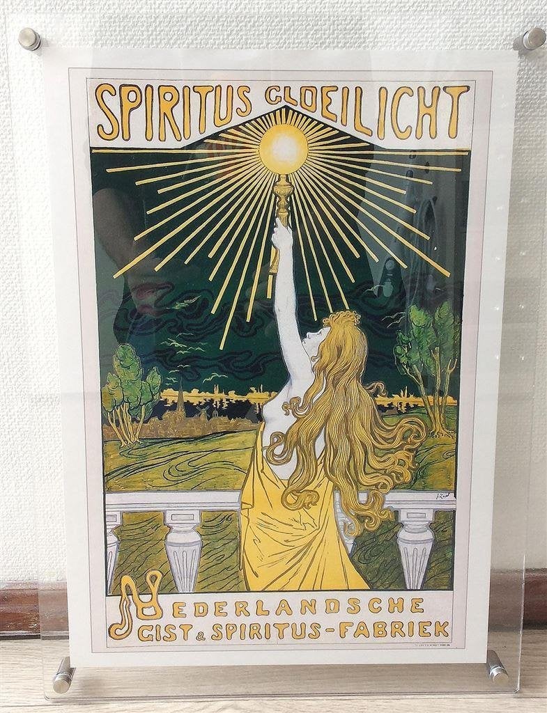 SPIRITUS GLOEILICHT Art nouveau jugendstil Affiche Poster, Verzenden, Nieuw, Reclamebord