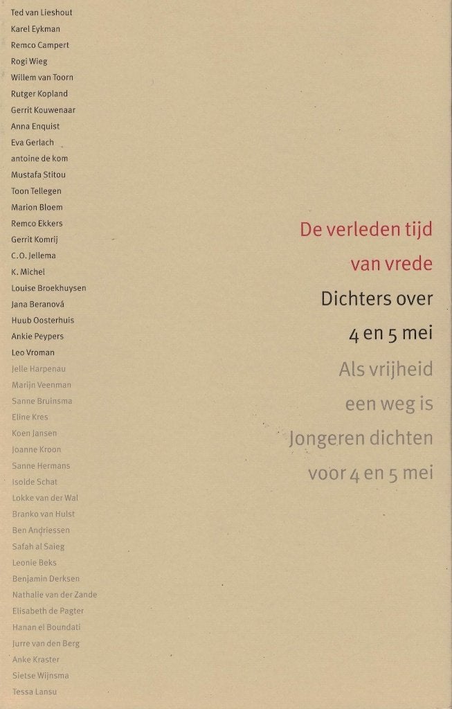 De verleden tijd van vrede. Dichters over 4 en 5 mei., Verzenden, Zo goed als nieuw