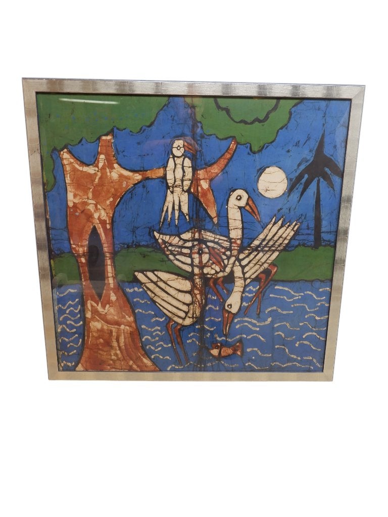 Set van 2 Batik kunstwerken 84x86cm, Ophalen, Overige stijlen, Doek, Dieren