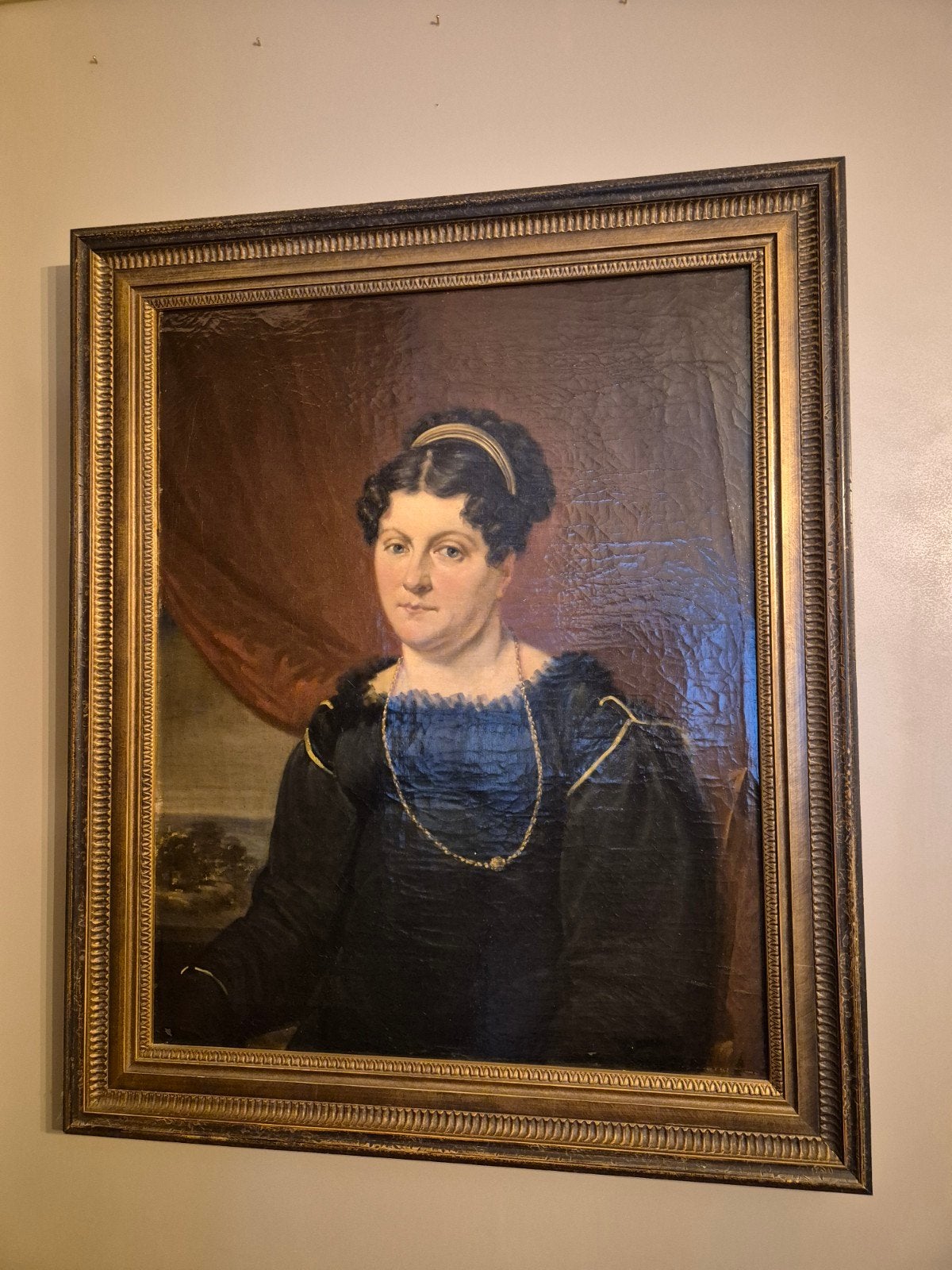 Antiek portret van een dame in olieverf op canvas, Ophalen, Doek, Portret of Personen, Olieverf
