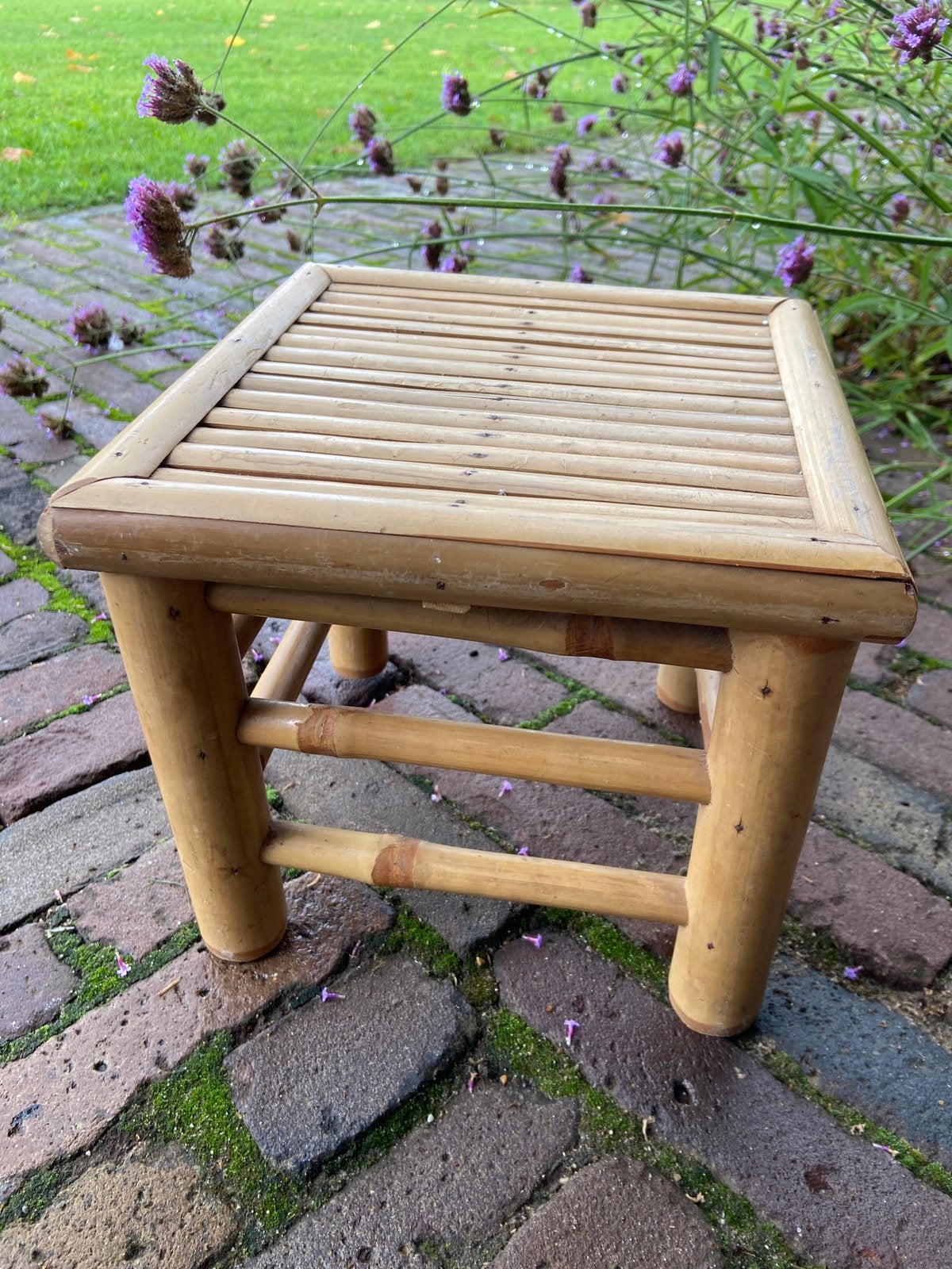 Retro vintage bamboe plantentafeltje krukje verhoging tafel, Ophalen of Verzenden