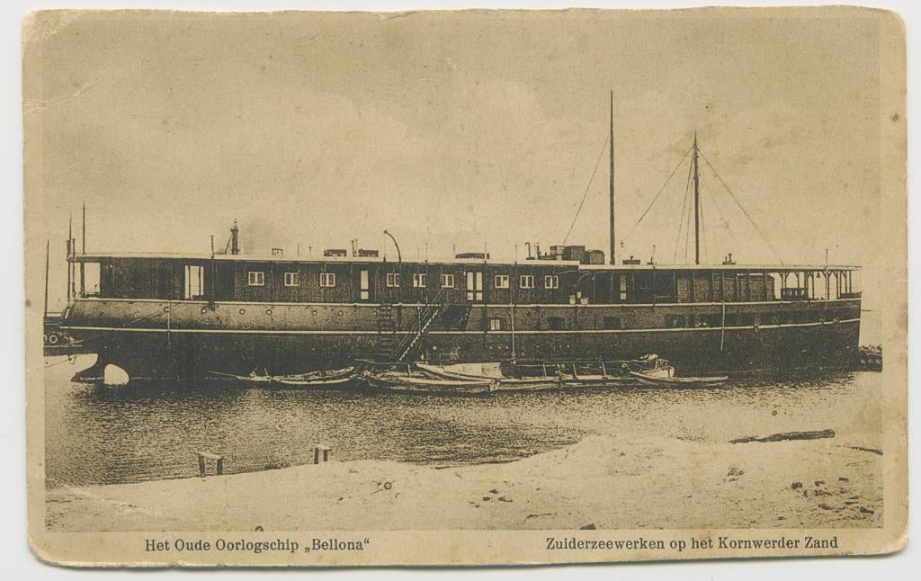 Oorlogsschip Bellona Zuiderzeewerken op het Kornweerder zand, Verzenden, 1920 tot 1940, Ongelopen, Flevoland