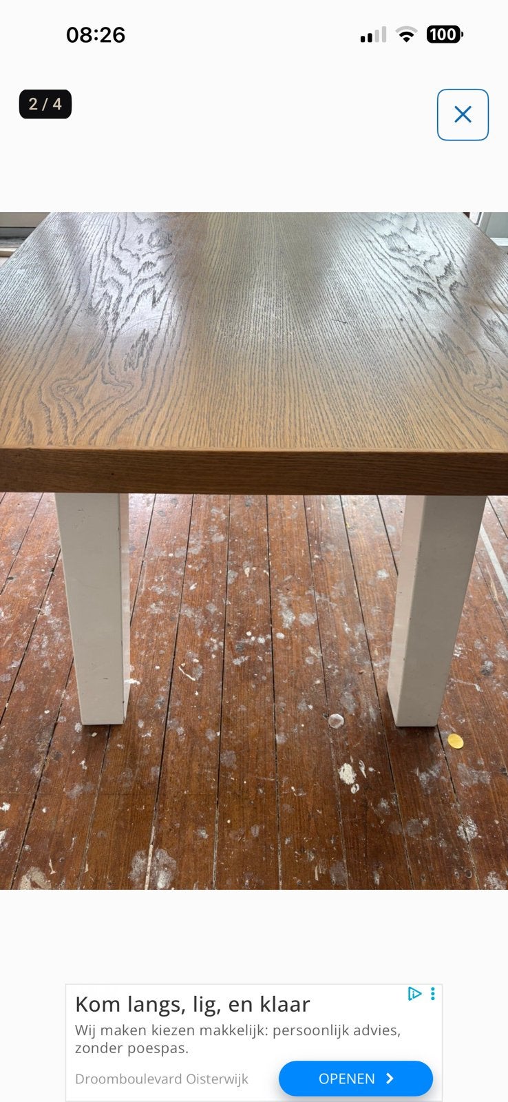 eikenhouten tafel, Ophalen, 200 cm of meer, Zo goed als nieuw, 25 tot 50 cm
