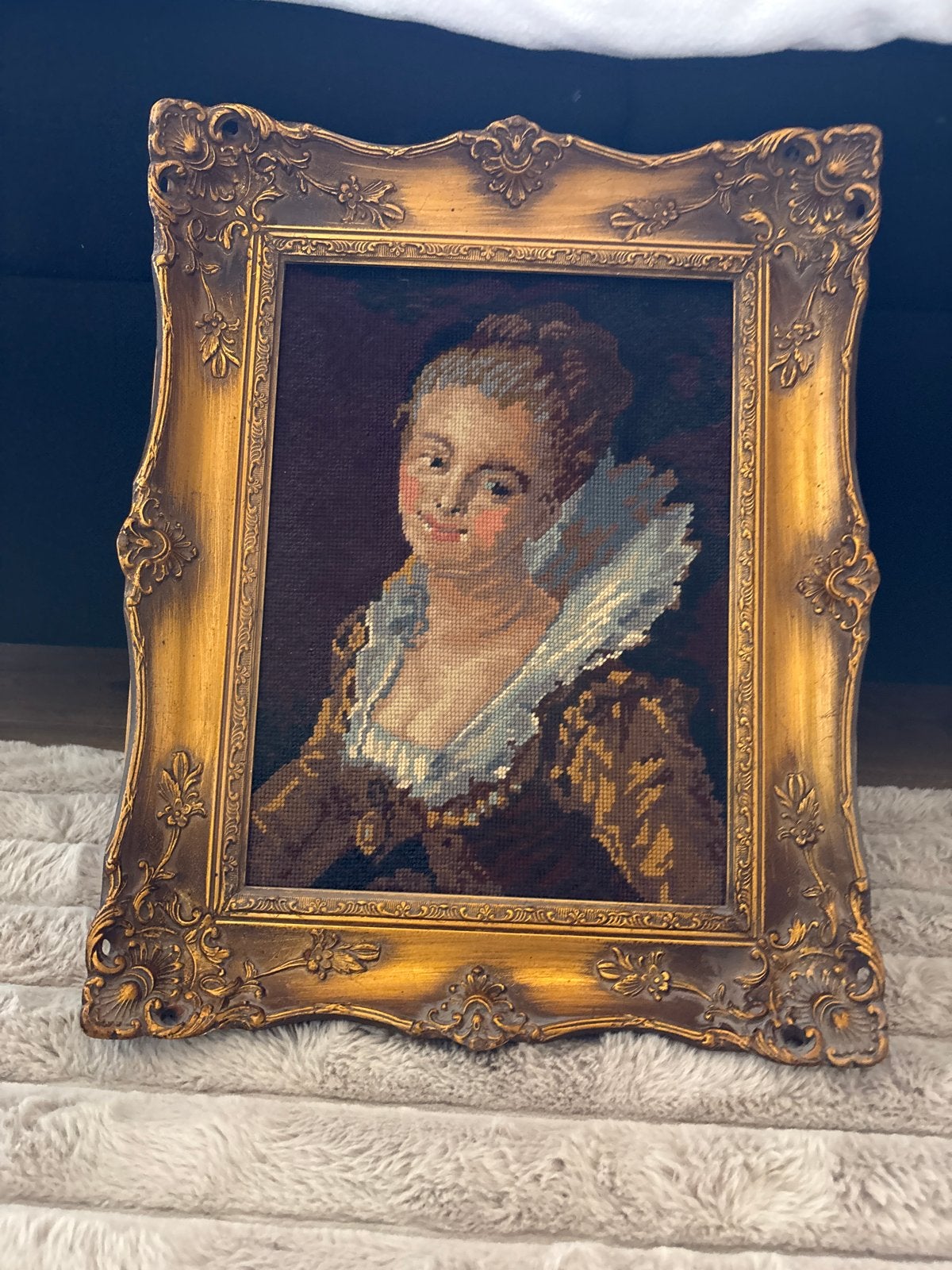 Antiek Gobelin Portret in Barok Lijst, Portret of Personen, Ophalen of Verzenden, Klassiek, Ingelijst