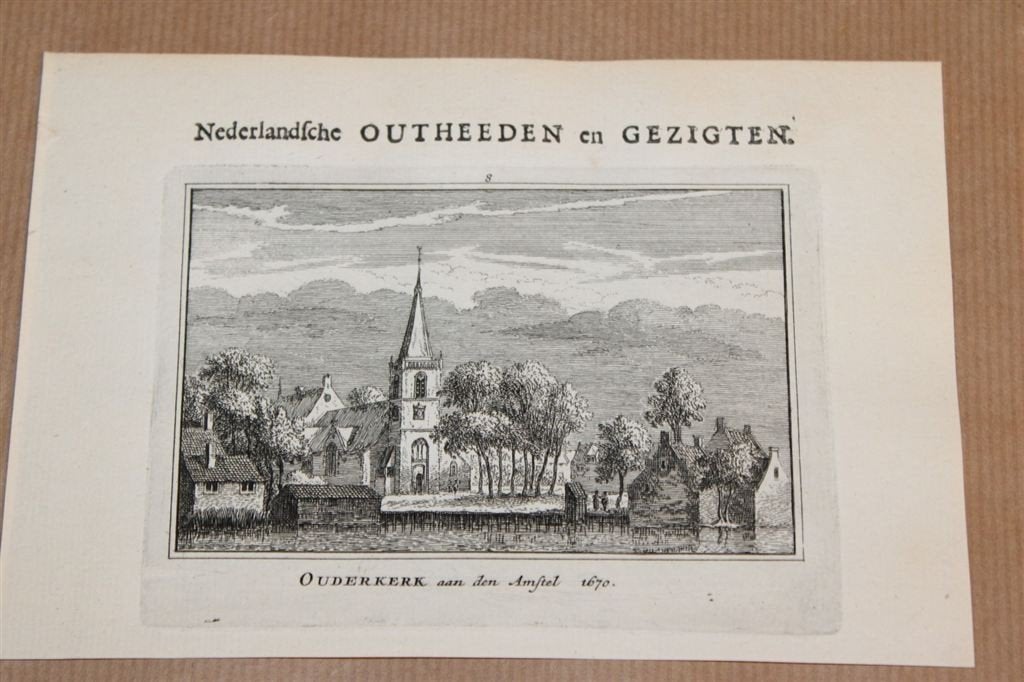 Antieke gravure - Ouderkerk aan den Amstel 1670 !!, Antiek en Kunst, Ophalen of Verzenden