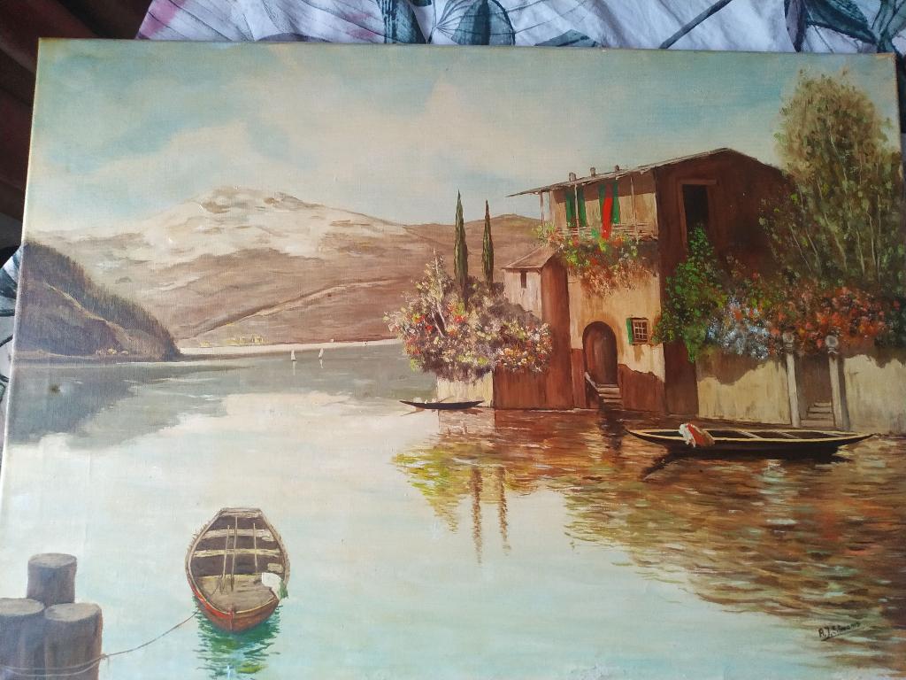 Olieverf schilderij - Como meer in Italië, Ophalen