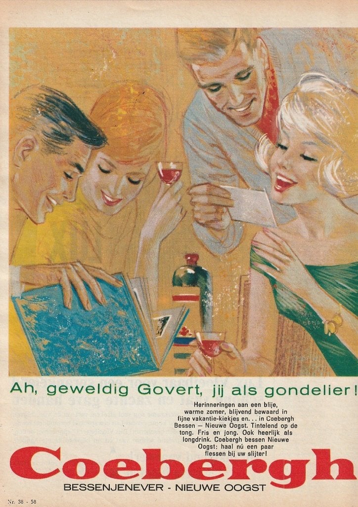 Retro reclame 1963 Coebergh jenever Govert de gondelier, Verzenden, Overige typen