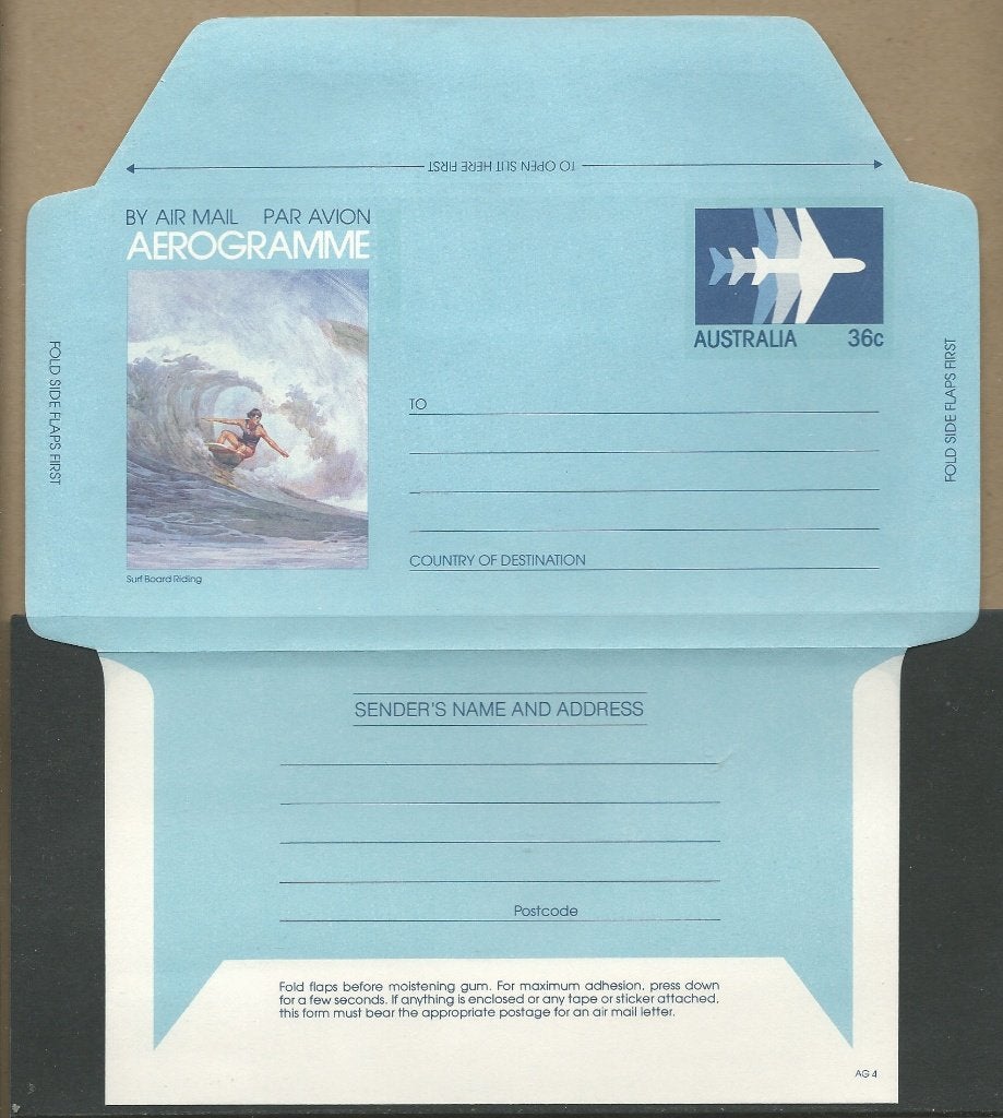 AUSTRALIE 1982 36c. Plane/Surfing Airletter, H&G: F-57/Wiega, Verzenden, Postfris