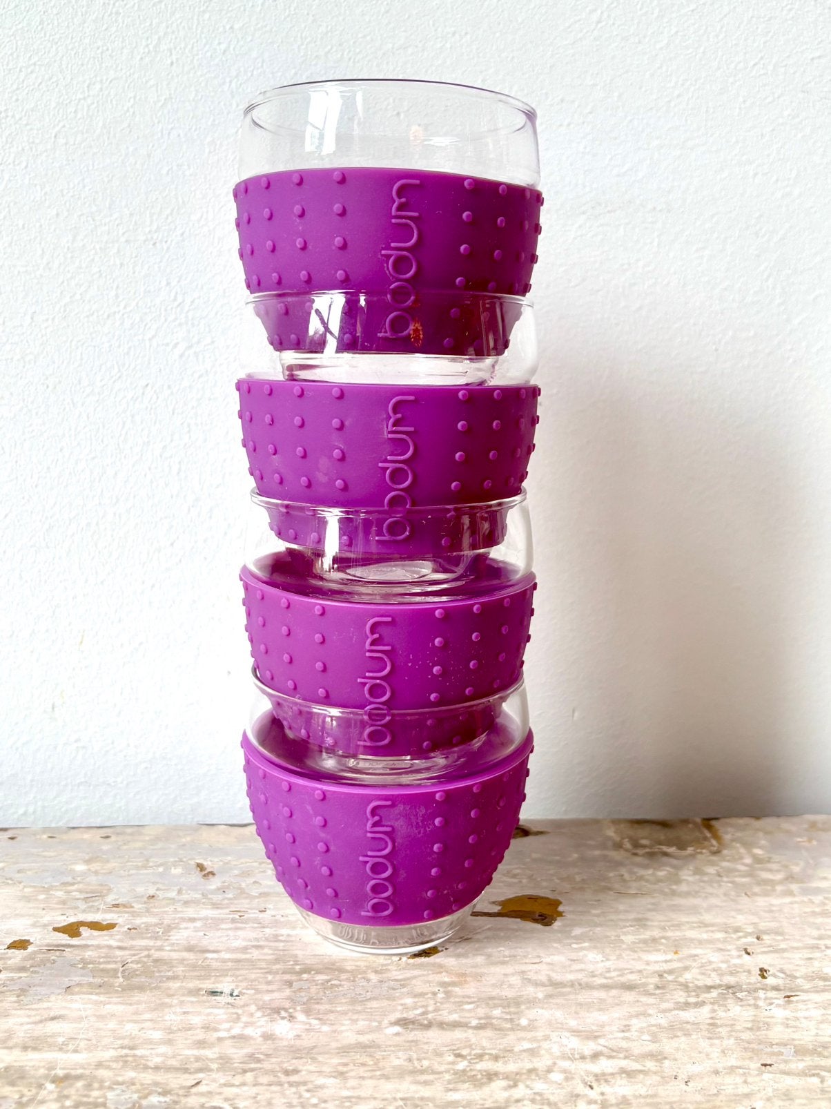 Set van 4 paarse Bodum Pavina glazen koffie/espresso kopjes, Verzamelen, Ophalen of Verzenden, Zo goed als nieuw, Overige typen