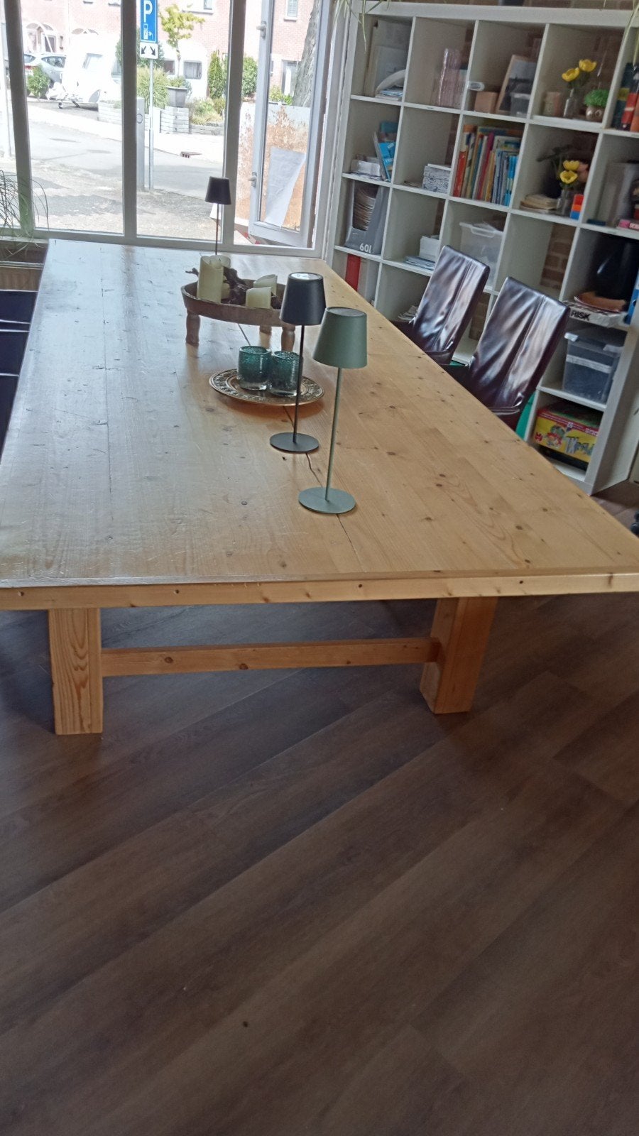 massief grenen stamtafel, Ophalen, Gebruikt, 100 tot 150 cm, 200 cm of meer