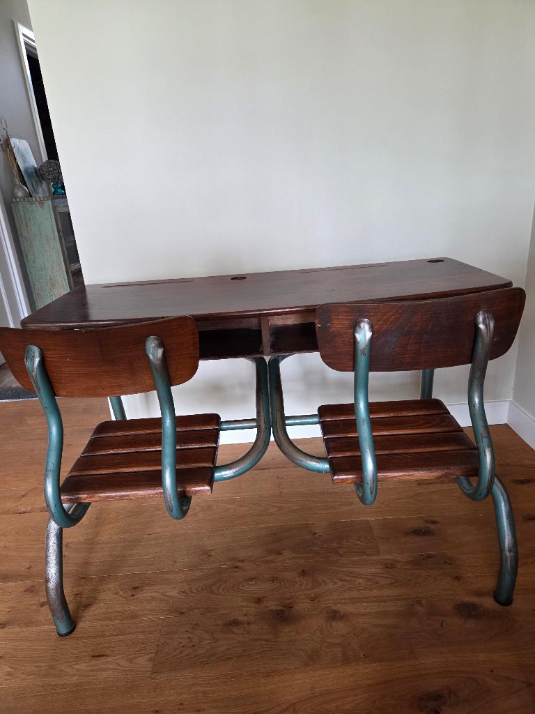 Oud schoolbankje (vintage/brocante), Ophalen, Gebruikt, 120 cm, Hout