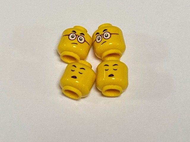 Partij Lego 4x nieuwe dubbelzijdig geel hoofd met bril, Overige thema's, Lego, Nieuw, Ophalen of Verzenden