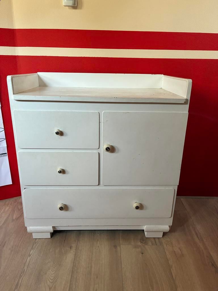 Witte commode met lades en kastje, Kinderen en Baby's, Kinderkamer | Commodes en Kasten, Ophalen, 50 tot 70 cm, Zo goed als nieuw