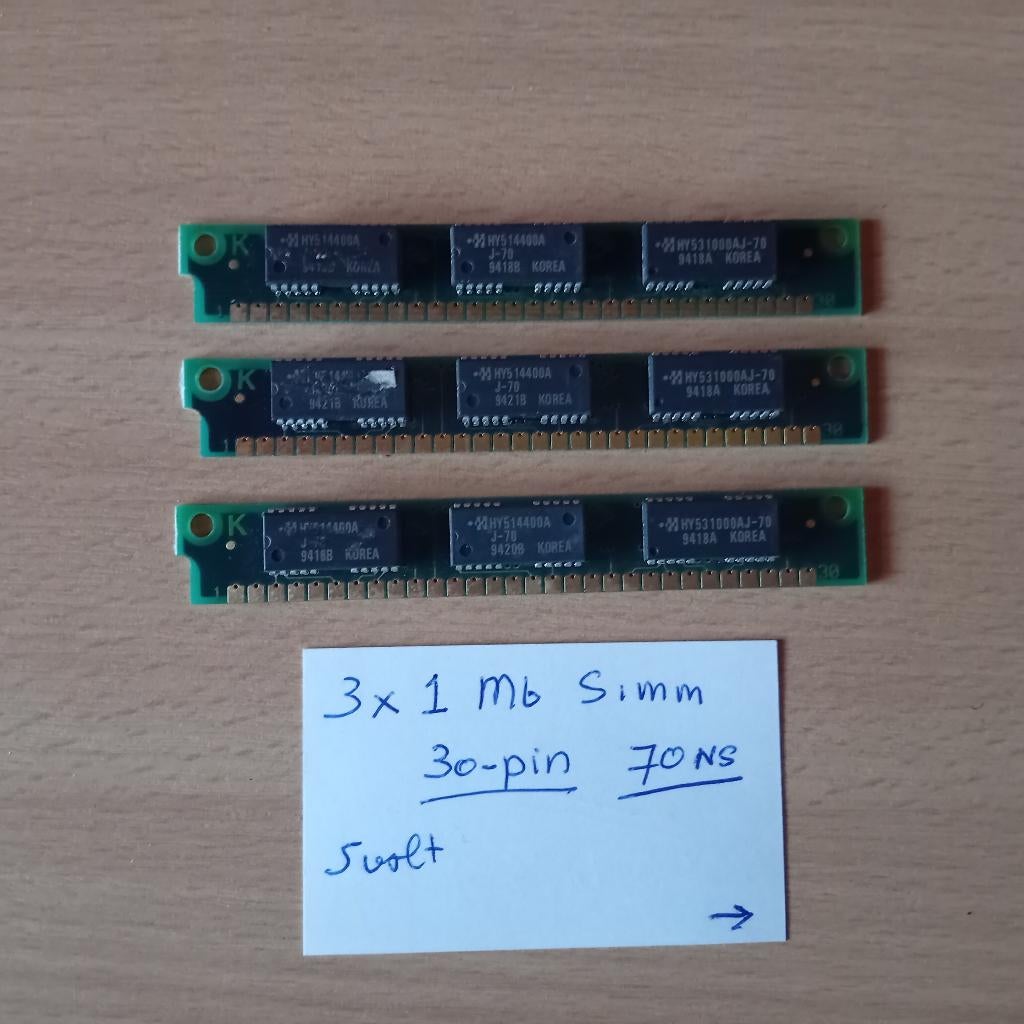 ram geheugen 3 X 1Mb 30 Pin Simms 70ns (3 chip) 5volt, Overige soorten, Verzenden, Desktop, Gebruikt