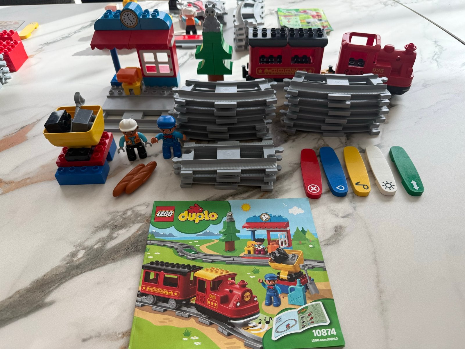 Lego Duplo stoomtrein 10874 met uitbreiding 10872 en 10882, Ophalen, Overige thema's, Zo goed als nieuw, Compleet