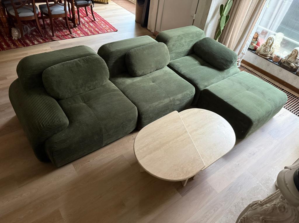 Ribfluweel groene zetel modulair, Ophalen, Zo goed als nieuw