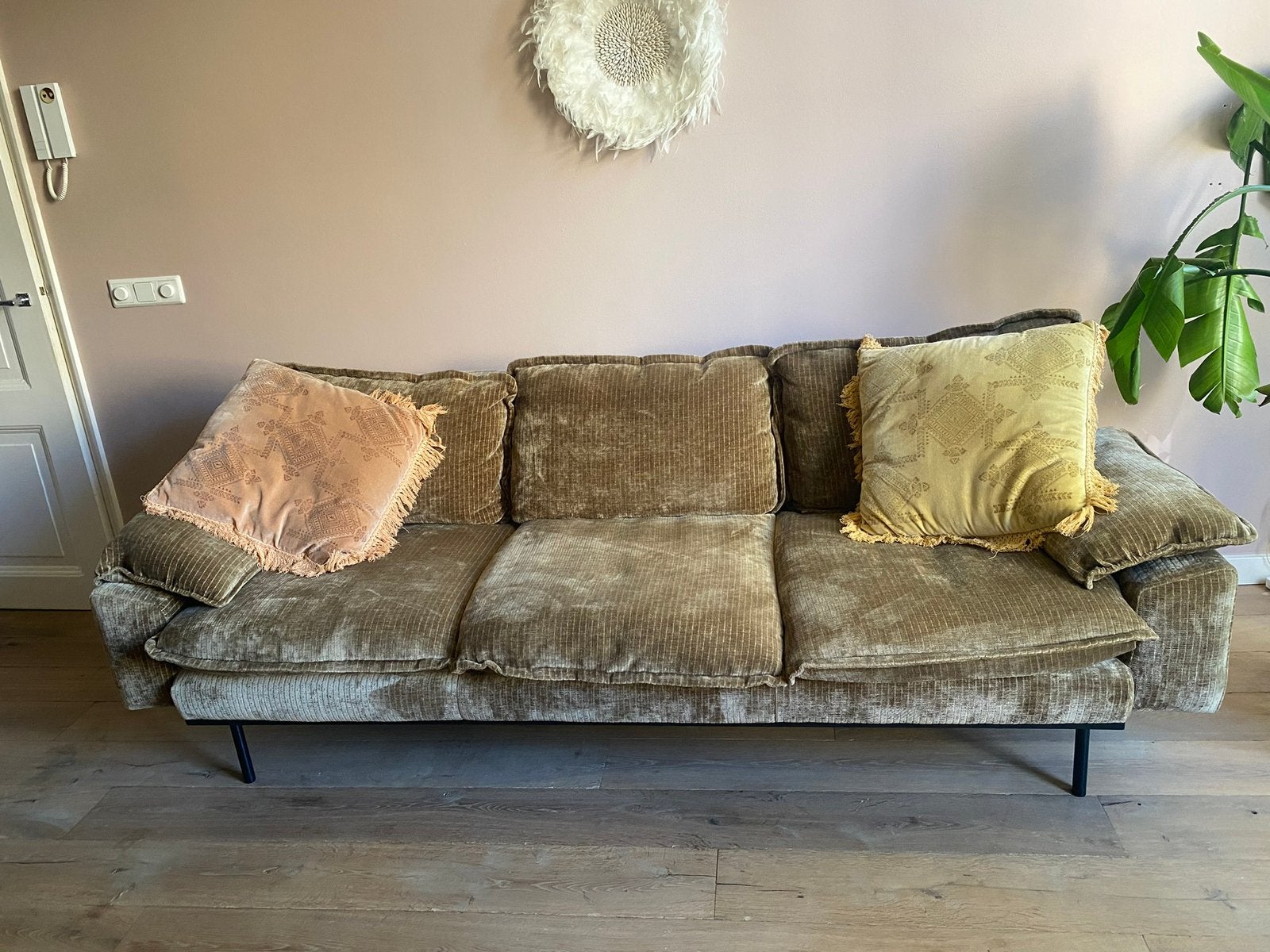 HK LIViNG 3-zits RETRO BANK, Huis en Inrichting, Ophalen, Zo goed als nieuw, 75 tot 100 cm, 200 tot 250 cm