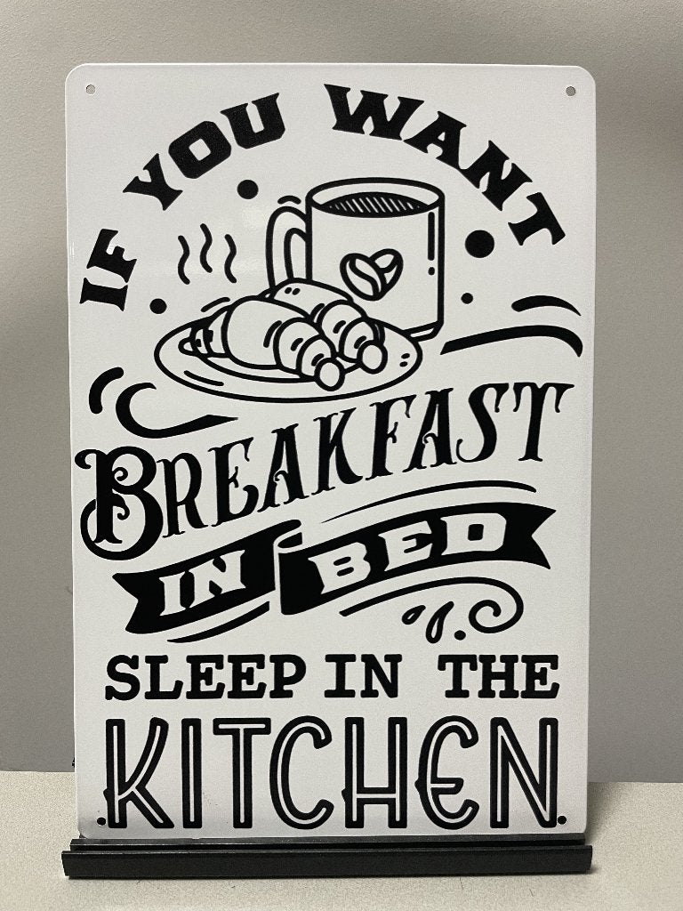 Breakfast in bed metalen tekstbord, Ophalen of Verzenden, Www.pand50.nl, Info@pand50.nl, Printer 29B Coevorden