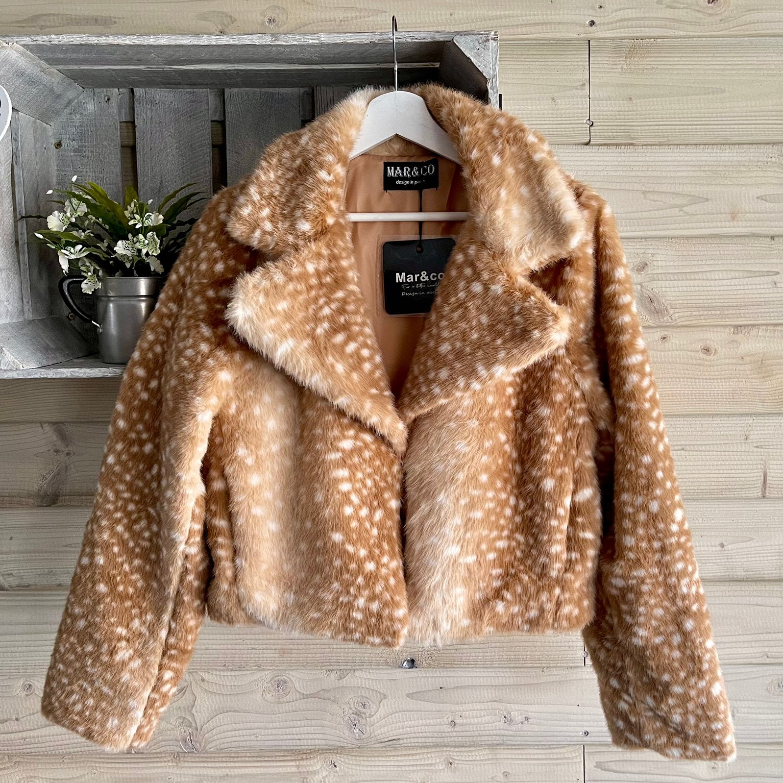 Dames bambi faux fur bontjas hert print beige S/M/L 36 38 40, Lunamex Trading, Beige, Nieuw, Maat 38/40 (M)