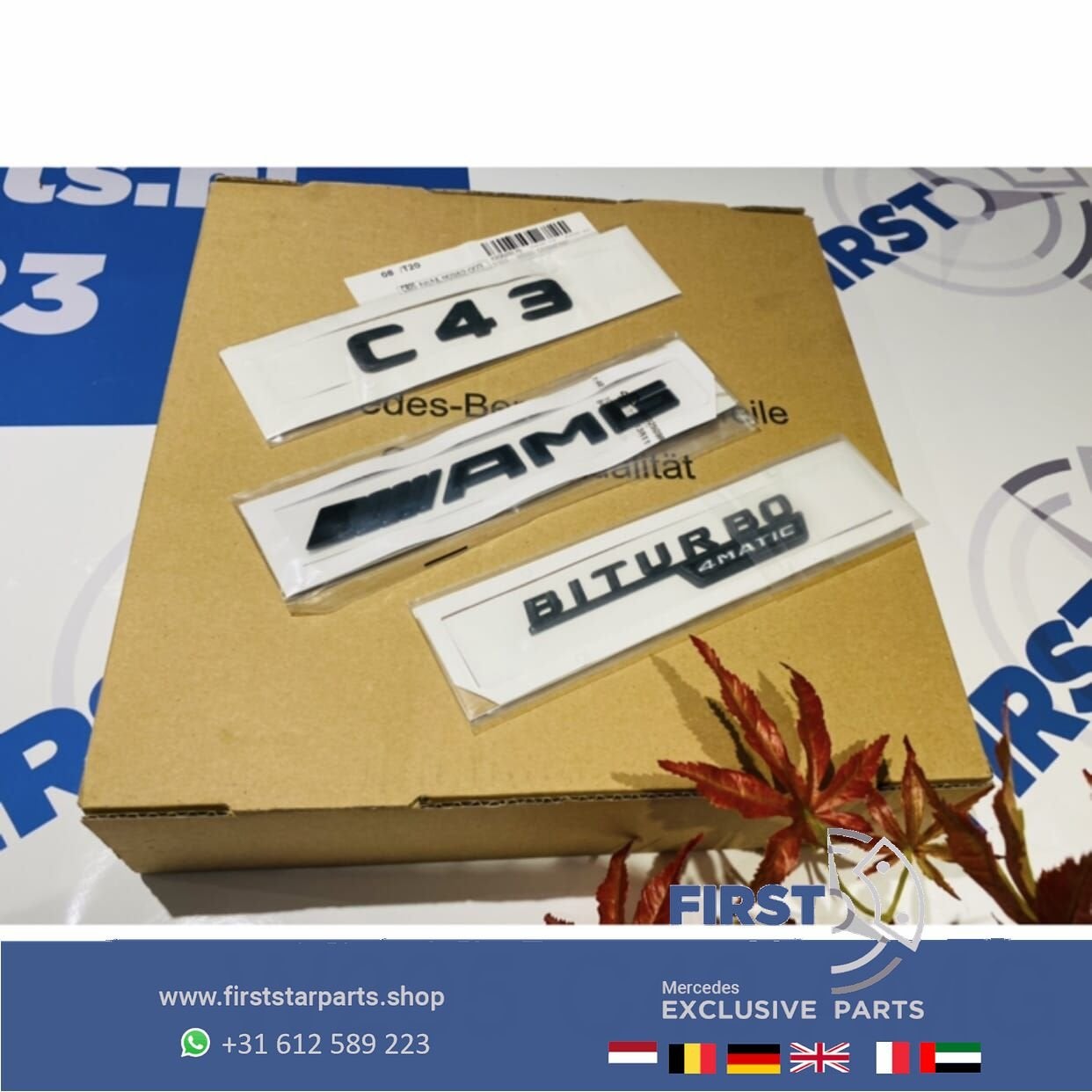 W205 C43 AMG LOGO SET BITURBO ZWART EMBLEMEN SET Mercedes C, Gebruikt, -, Ophalen of Verzenden, -
