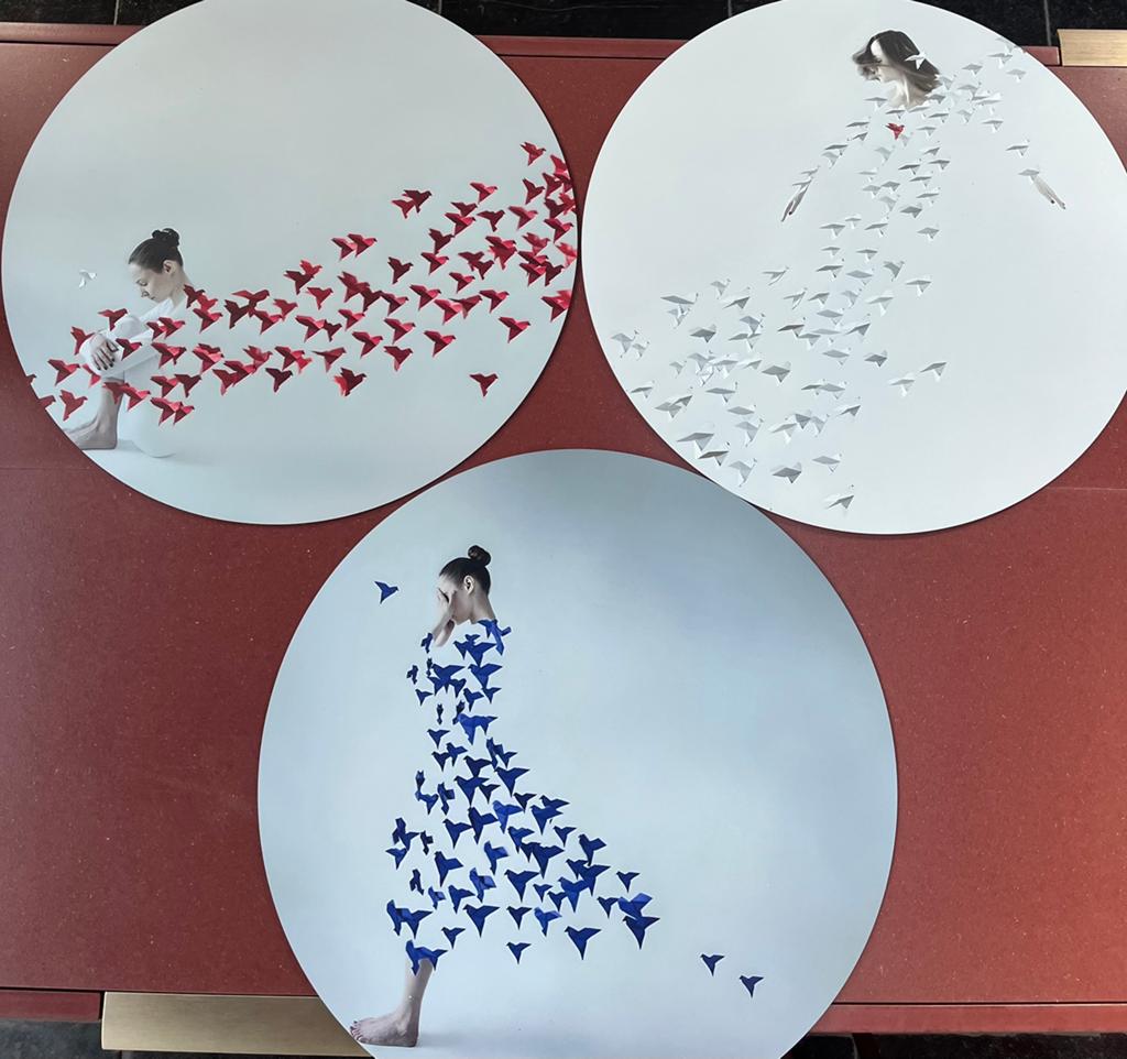 3 kunst muurcirkels, Ophalen of Verzenden, Zo goed als nieuw, Minder dan 50 cm, Schilderij