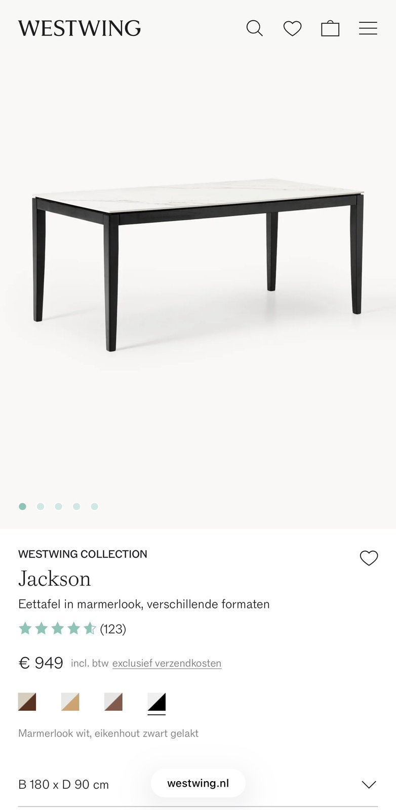 WESTWING Eettafel eiken met keramisch marmerlook NIEUW €949, Ophalen, Eikenhout, Nieuw, 50 tot 100 cm