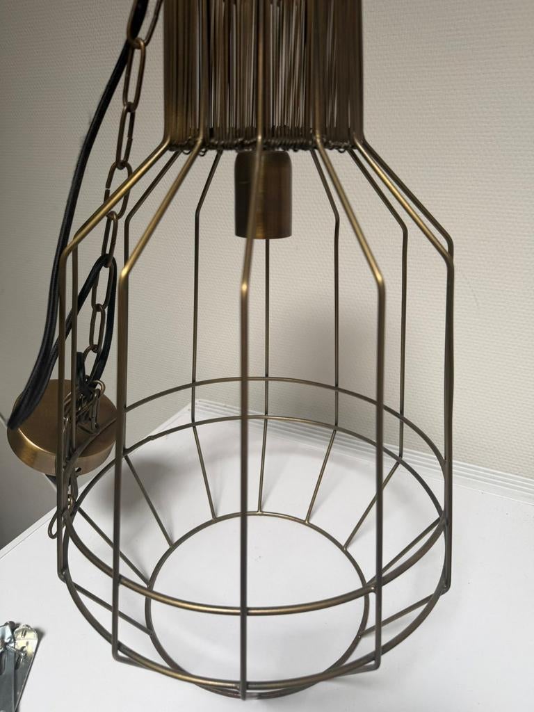 Industriële hanglamp Karwei - Goudkleurig metaal, Huis en Inrichting, Lampen | Hanglampen, 50 tot 75 cm, Ophalen of Verzenden