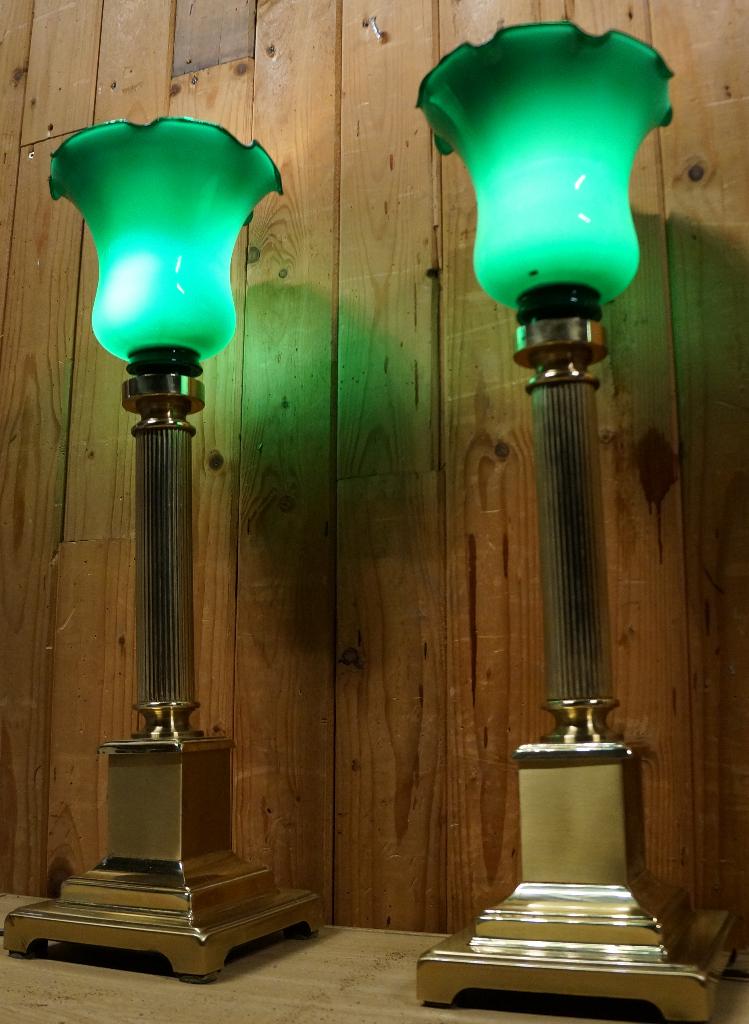 2 Vintage Herda Staande strakke messing klassieke tafellamp, Huis en Inrichting, Lampen | Tafellampen, Gebruikt, 50 tot 75 cm