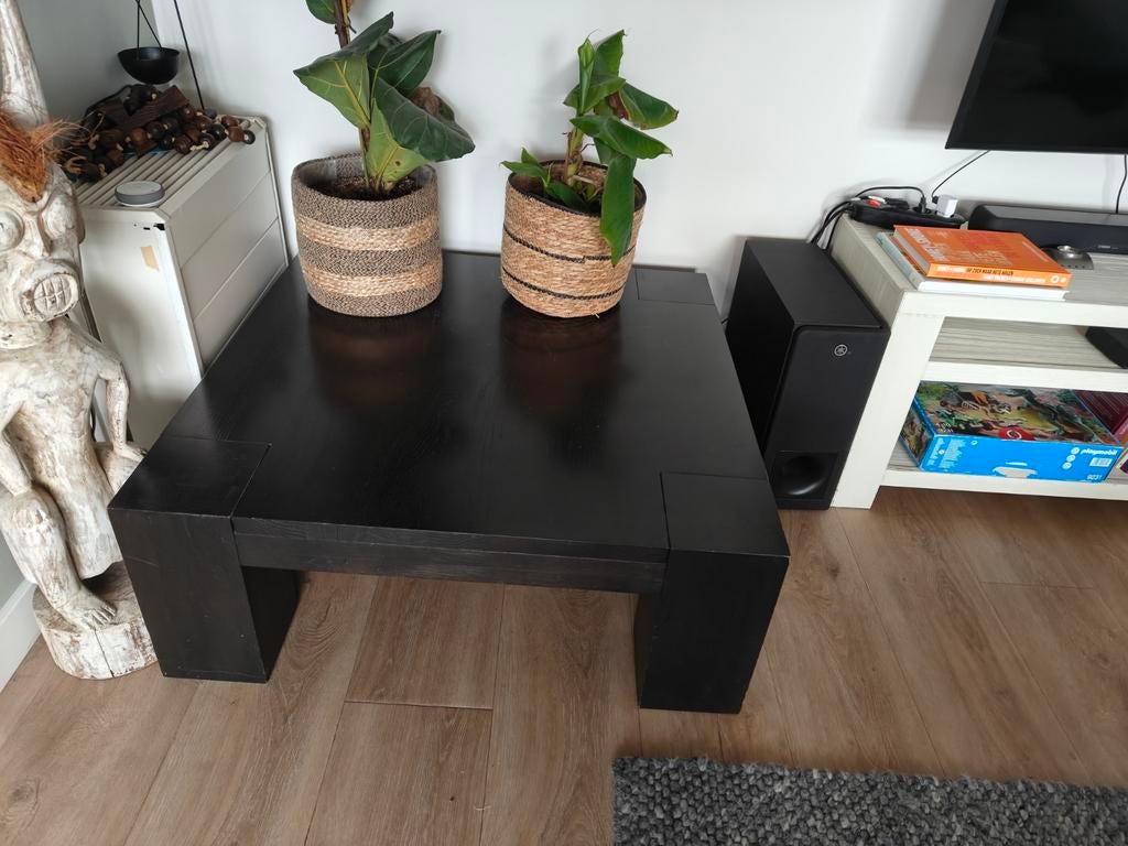 Zware kwaliteit houten salontafel Goossens - Antraciet, Ophalen, 50 tot 100 cm, Eikenhout, 50 tot 100 cm