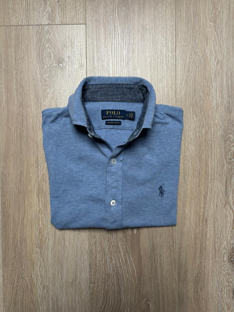 Ralph Lauren blouse korte mouw blauw RL002 maat S, Kleding | Heren, Ophalen of Verzenden, Zo goed als nieuw, Blauw, Halswijdte 39/40 (M)