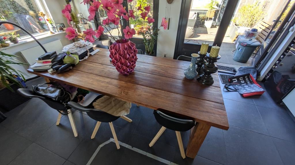 Robuuste houten eettafel - 240x100x80cm, Huis en Inrichting, Tafels | Eettafels, Gebruikt, 100 tot 150 cm, 200 cm of meer, Ophalen of Verzenden
