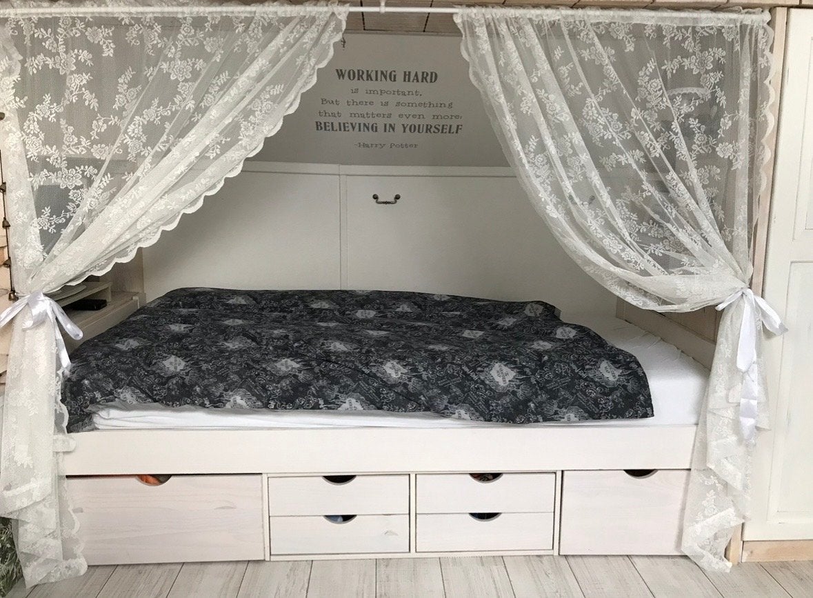 Eenpersoonsbed whitewash met opbergvakken, Ophalen, Gebruikt, 90 cm, Eenpersoons
