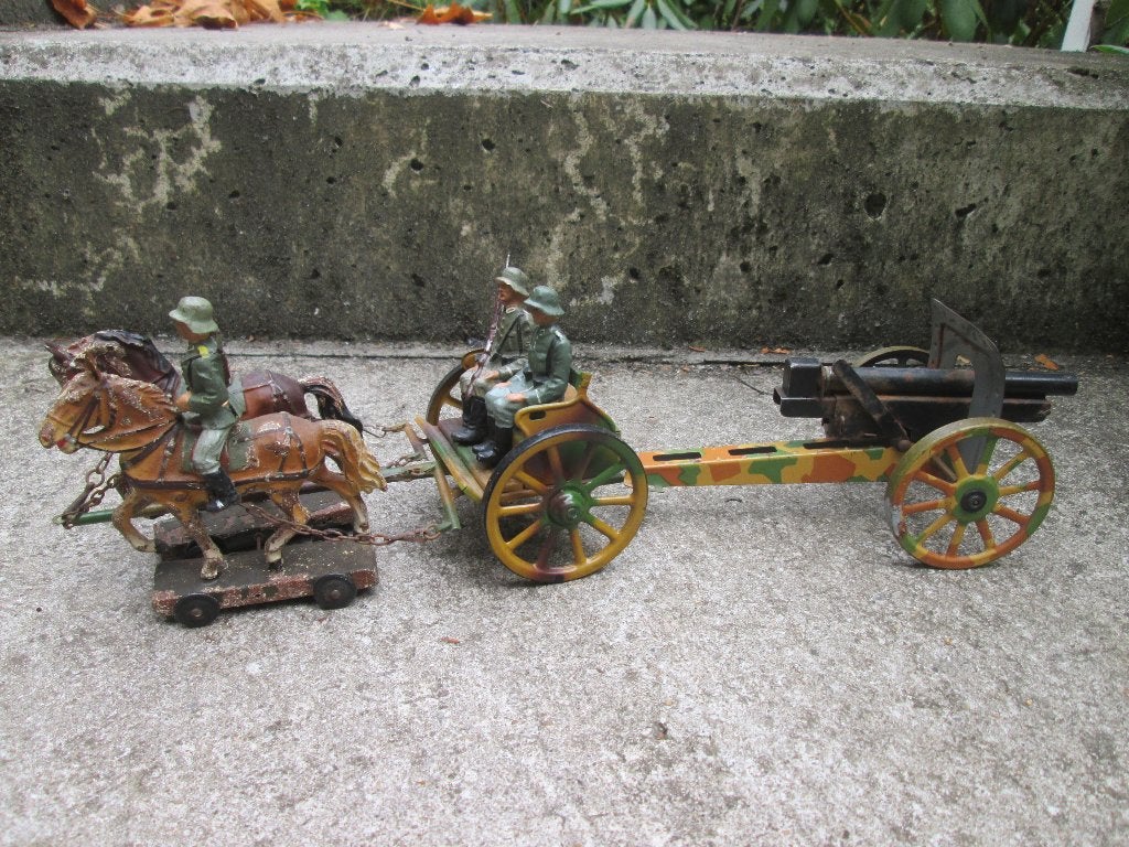 Elastolin Lineol blikken kanon met paarden.Tippco TOP set., Ophalen of Verzenden, Landmacht, Nederland, Embleem of Badge