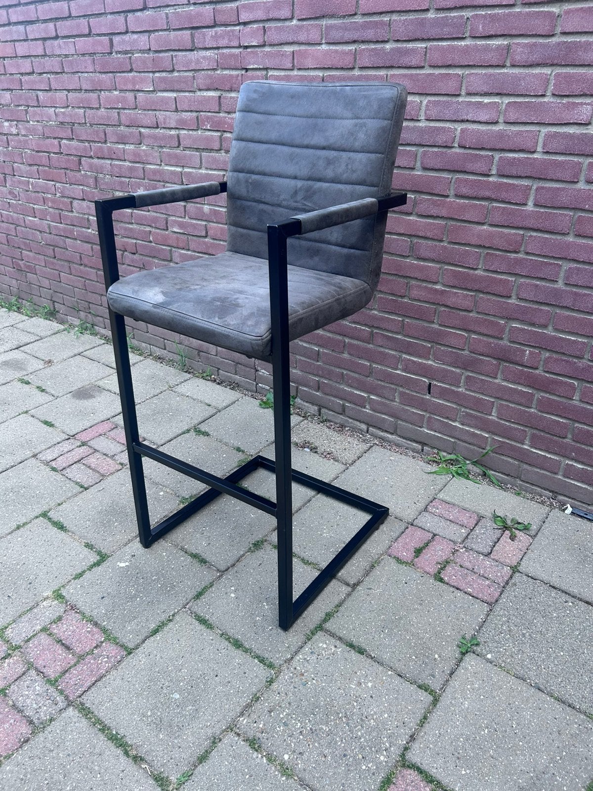 4 luxe barkrukken industrieel antraciet - met armleuningen, Ophalen, Gebruikt, Grijs