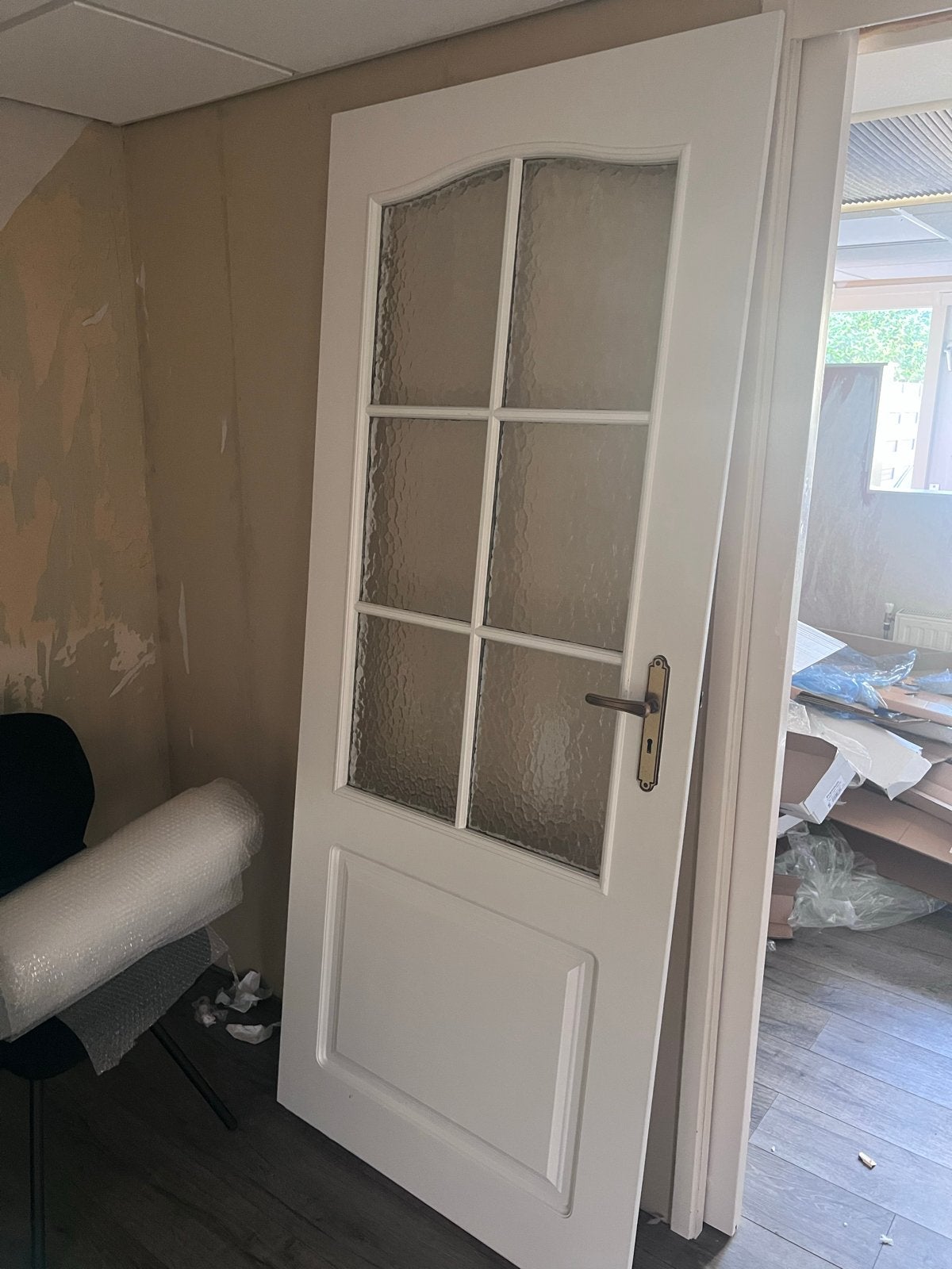 Witte binnendeur met glaspanelen, Ophalen, Gebruikt, 80 tot 100 cm, Binnendeur