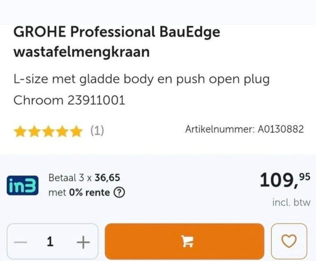 grohe bauedge wastafelkraan Nieuw, Ophalen of Verzenden, Nieuw, Chroom, Wastafel