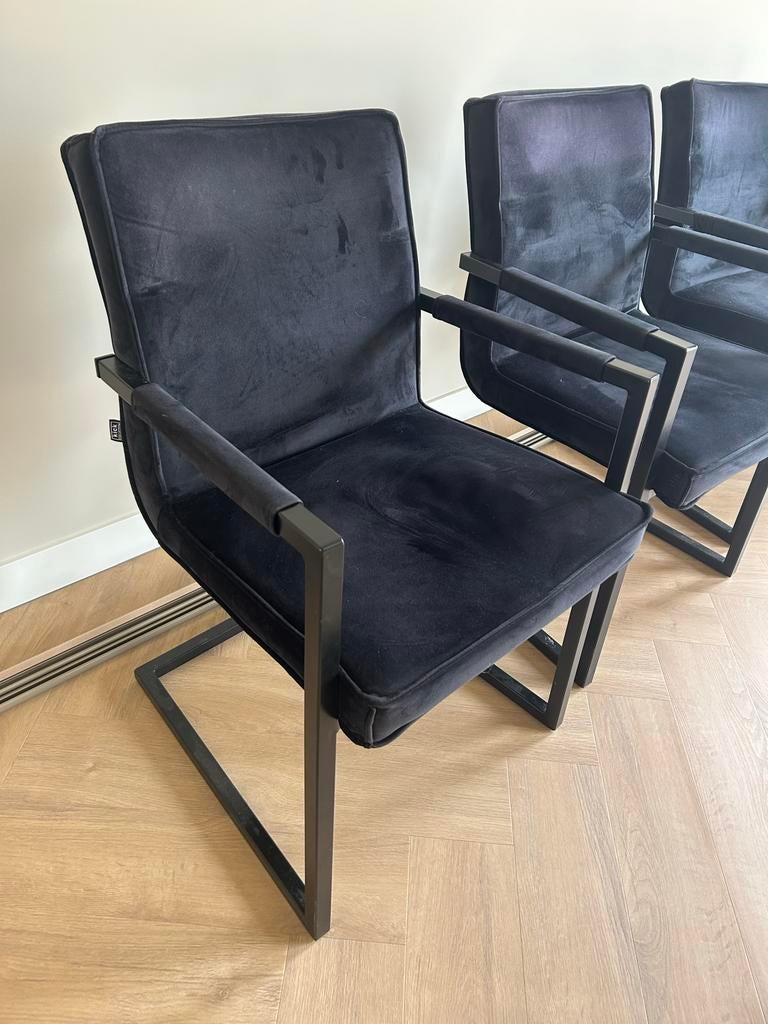 6 zwarte Kick Collection eetkamerstoelen, Huis en Inrichting, Ophalen, Zwart, Zo goed als nieuw, Metaal
