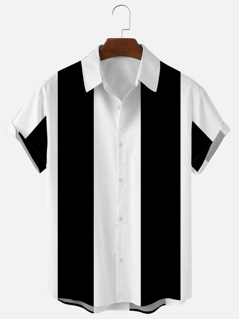 Zwart wit gestreept heren overhemd / bowling rockabilly, Verzenden, Nieuw, Overige kleuren, Overige halswijdtes