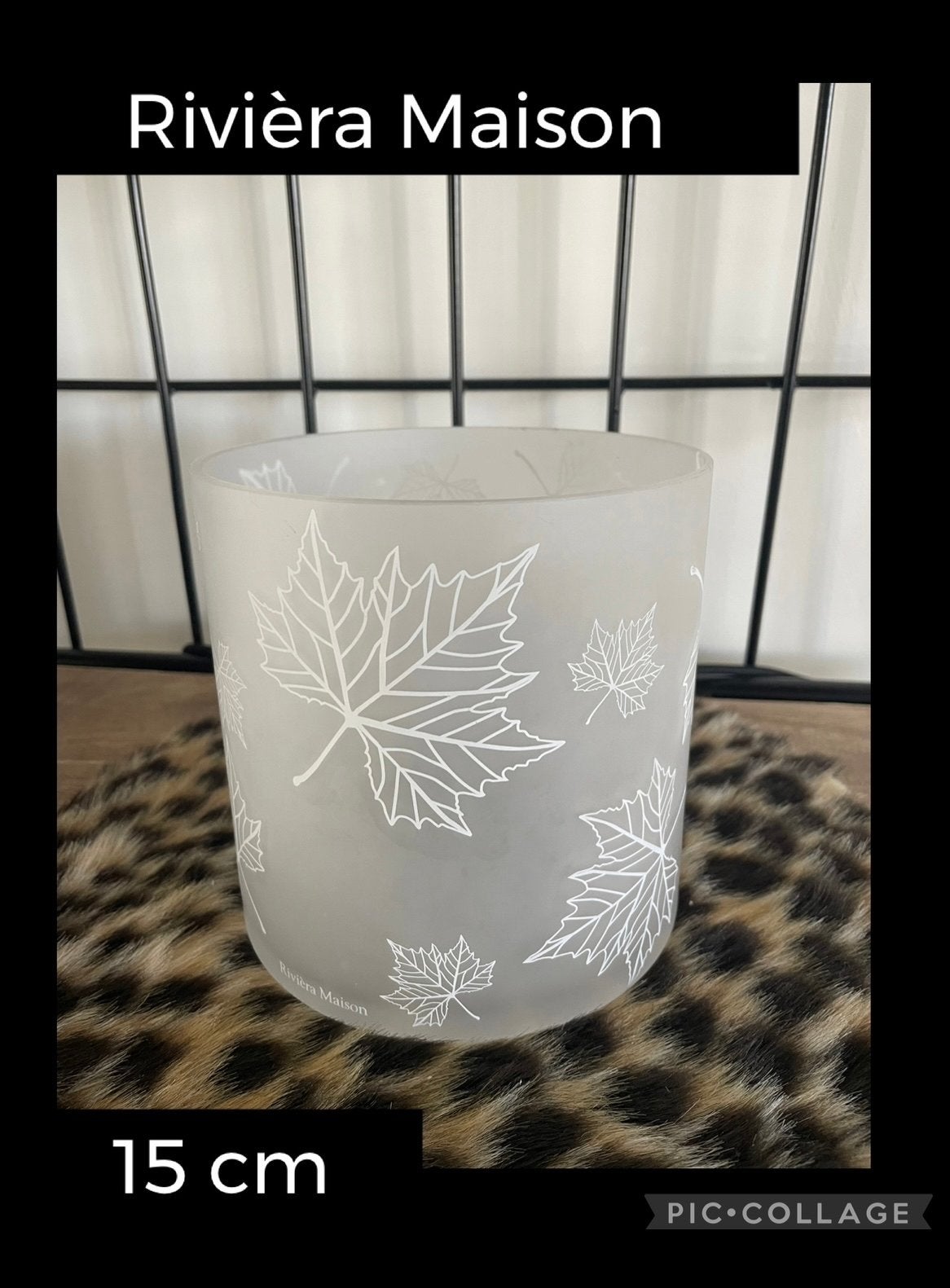 Riviera Maison Windlicht met Bladmotief - 15 cm, Ophalen of Verzenden, Zo goed als nieuw, Wit, Glas