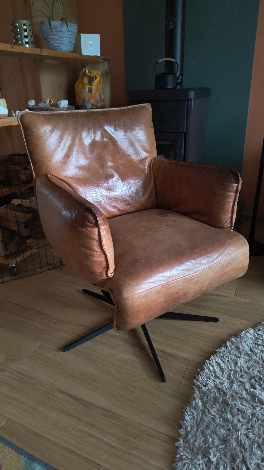 Lederen draaistoel, Ophalen, Gebruikt, 75 tot 100 cm, Leer