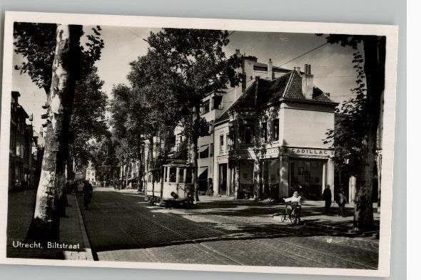 Utrecht Biltstraat Tram + CADILLAC garage  zie info, Verzenden, 1940 tot 1960, Ongelopen, Utrecht