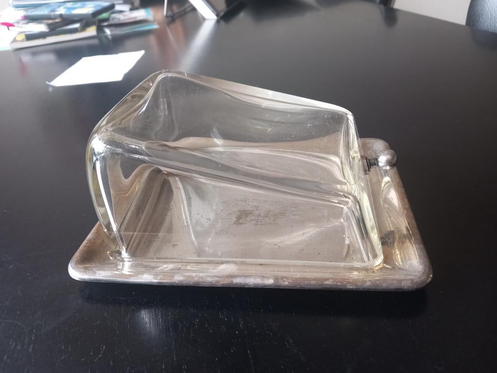 Zeldzaam, art deco, verzilverd kaasstolpje / botervlootje., Ophalen