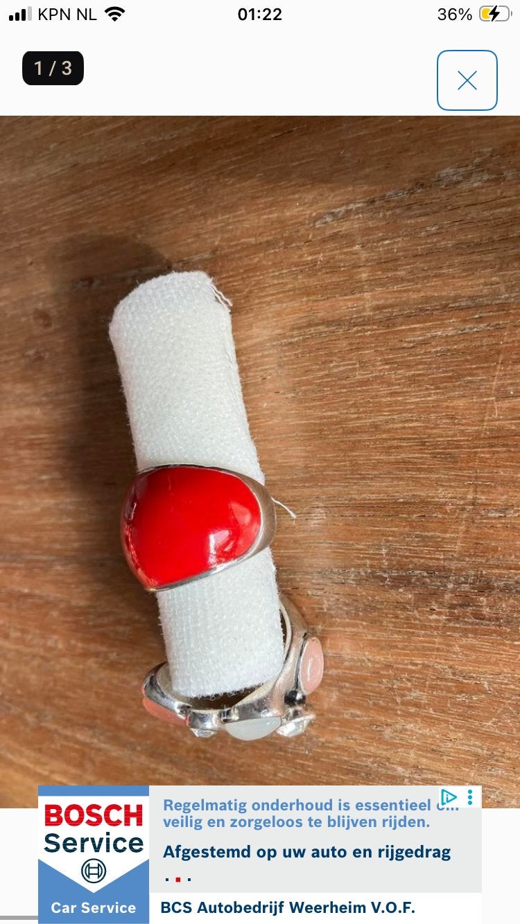 Ring met rode steen., Overige materialen, Ophalen of Verzenden, Zo goed als nieuw, 17 tot 18