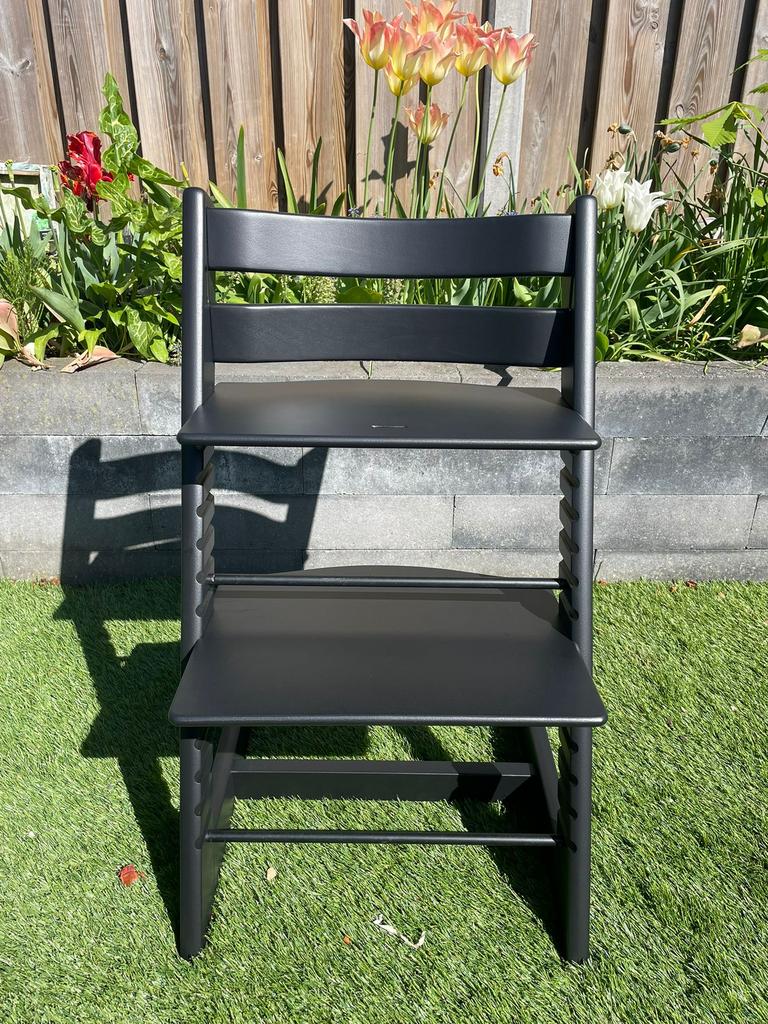 Stokke Tripp Trapp kinderstoel - mat Zwart, Ophalen of Verzenden, Gebruikt, Meegroeistoel, Aanschuifbaar