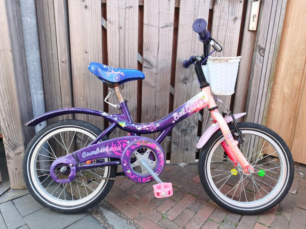 Leuke kinderfiets 16 inch "Butterfly" hand- en terugtraprem, Ophalen of Verzenden, Gebruikt, 16 tot 20 inch